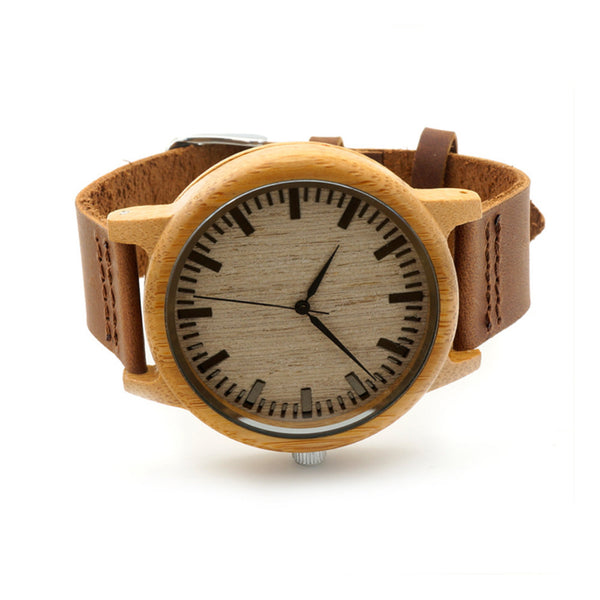 BOBO BIRD Natural Bamboo Watch With Genuine Leather Band + FREE UV Bamboo sunglases Gift