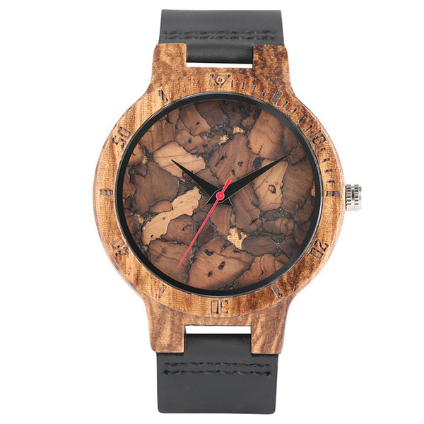 Creative Simple Wood Watches Men's Zebra/Cork Slag/Broken Leaves Face Wrist Watch Original Wooden Bamboo Male Clock Relogio 2017