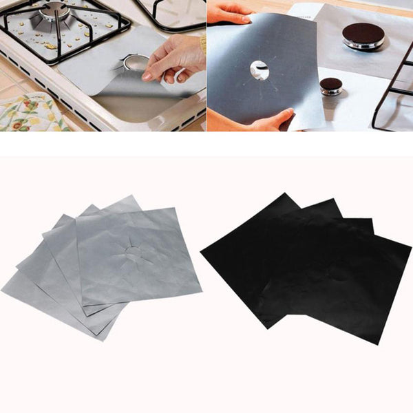 4 Pcs SET Reusable Foil Gas Hob Range Stove top Burner Protector Liner Cover For Cleaning Kitchen Tools