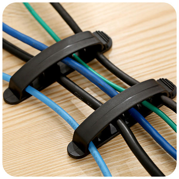 Plastic Cord Wire Line Organizer Clips Line USB Charger Cable Holder Desk -3PCS - Black