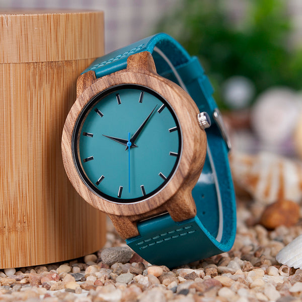 BOBO BIRD wood wristwatch with blue watchband