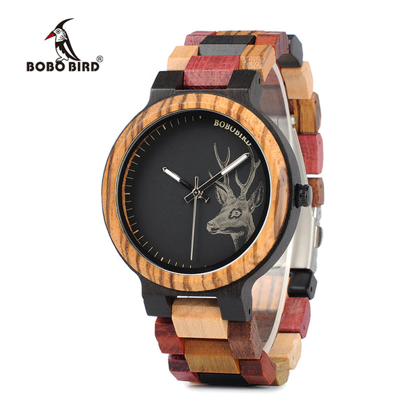 BOBO BIRD multicoloured men wooden wrist watch with deer head printing