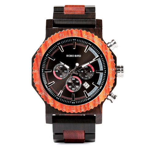 Big face luxury stop watch custom logo wood wristwatch fashion lovers wood watch
