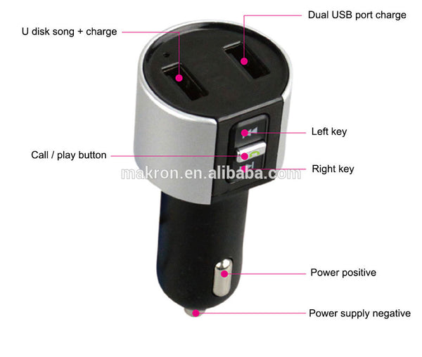 Bluetooth Car Kit Handsfree FM Transmitter Wireless A2DP Support USB Disk MP3 Player Dual USB 5V/3.4A Car Charger