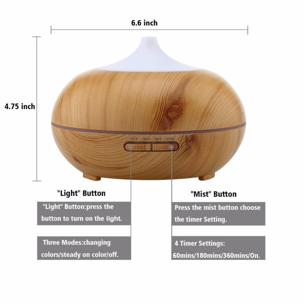 300ml Wood Grain Cool Mist Humidifier Ultrasonic Aroma Essential Oil Diffuser for Office Home Bedroom Living Room Study Yoga Spa