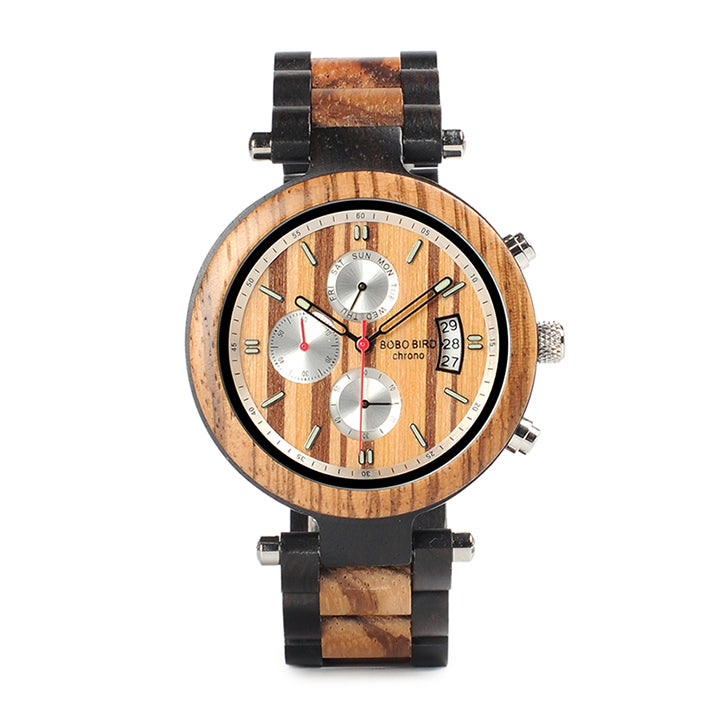 Classic handmade wood watches for men with Chronograph quartz watches