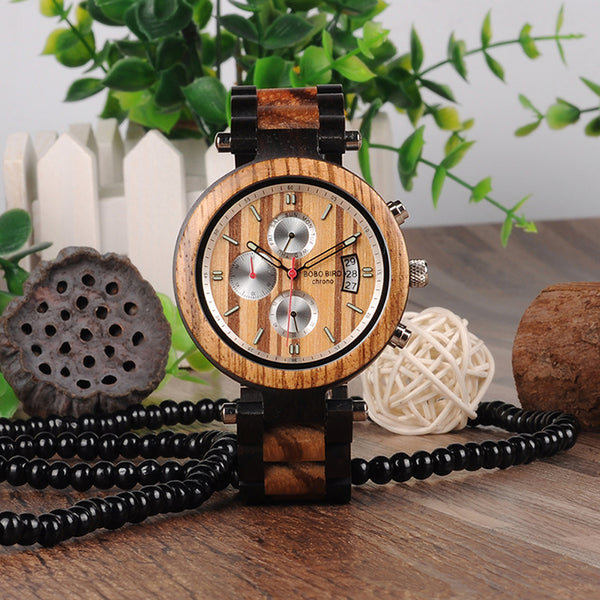 Classic handmade wood watches for men with Chronograph quartz watches