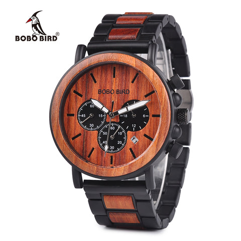 Wood Men Watch Top Brand for Luxury Stylish Watch Wood Stainless Steel Chronograph Military