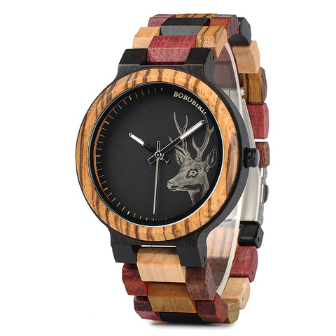 BOBO BIRD multicoloured men wooden wrist watch with deer head printing