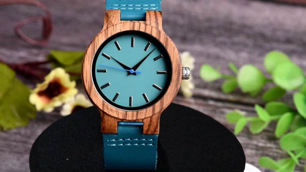 BOBO BIRD wood wristwatch with blue watchband