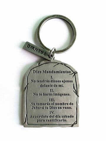 Ten Commandments Tablet Antique Finish Keychain-Spanish Version