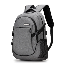 Men Grey Shcool Bag School Backpack USB Battery Charging Backpack