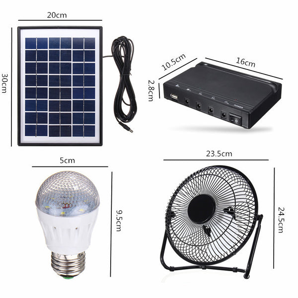 8W solar power lighting system kits 12V and 5V for LED bulb, DC fan and mobile phone charging
