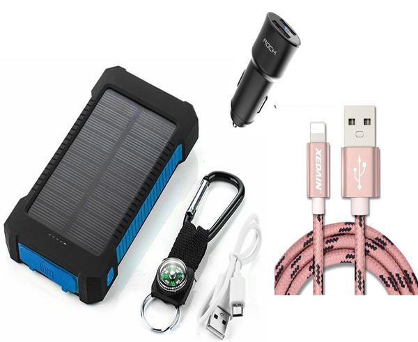Power bank Combo With Braided Lighting Charger Cable, Dual USB Car Charger and 30000mah double USB power bank