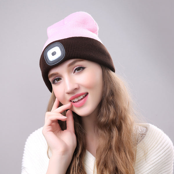LED beanie hat warm with light