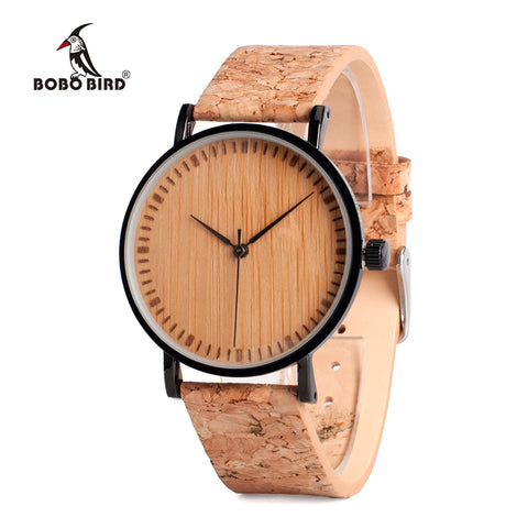 BOBO BIRD Wooden Dial Watches Cork Strap Unique Wood  Wristwatch for Men and Women