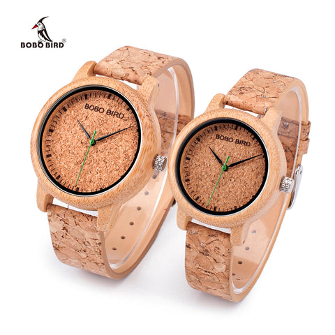 BOBO BIRD Watches Lovers Bamboo Watches Cork Strap Quartz Wristwatche