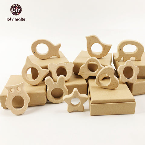 Wooden Teethers 11pc Nature Baby Teething Toy Organic Eco-friendly Wood