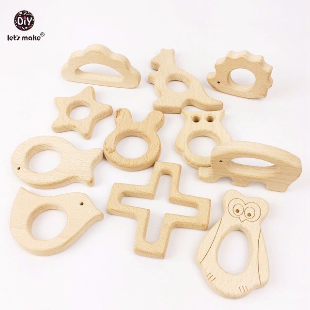 Wooden Teethers 11pc Nature Baby Teething Toy Organic Eco-friendly Wood
